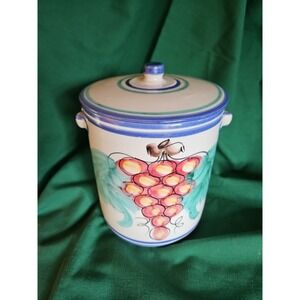Vietiri Italian Pottery Canister Crock Jar Grapes Hand Painted Vintage 8"